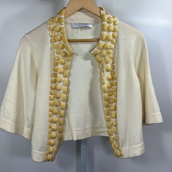 TRINA TURK Women’s Embellished Jewel Trim Cashmere Blend Cardigan Cream Medium - Picture 8 of 12